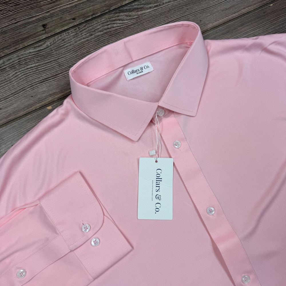 Collars & Co Mens 3XL Quattro Flex Dress Shirt Pink Long Sleeve Performance NWT